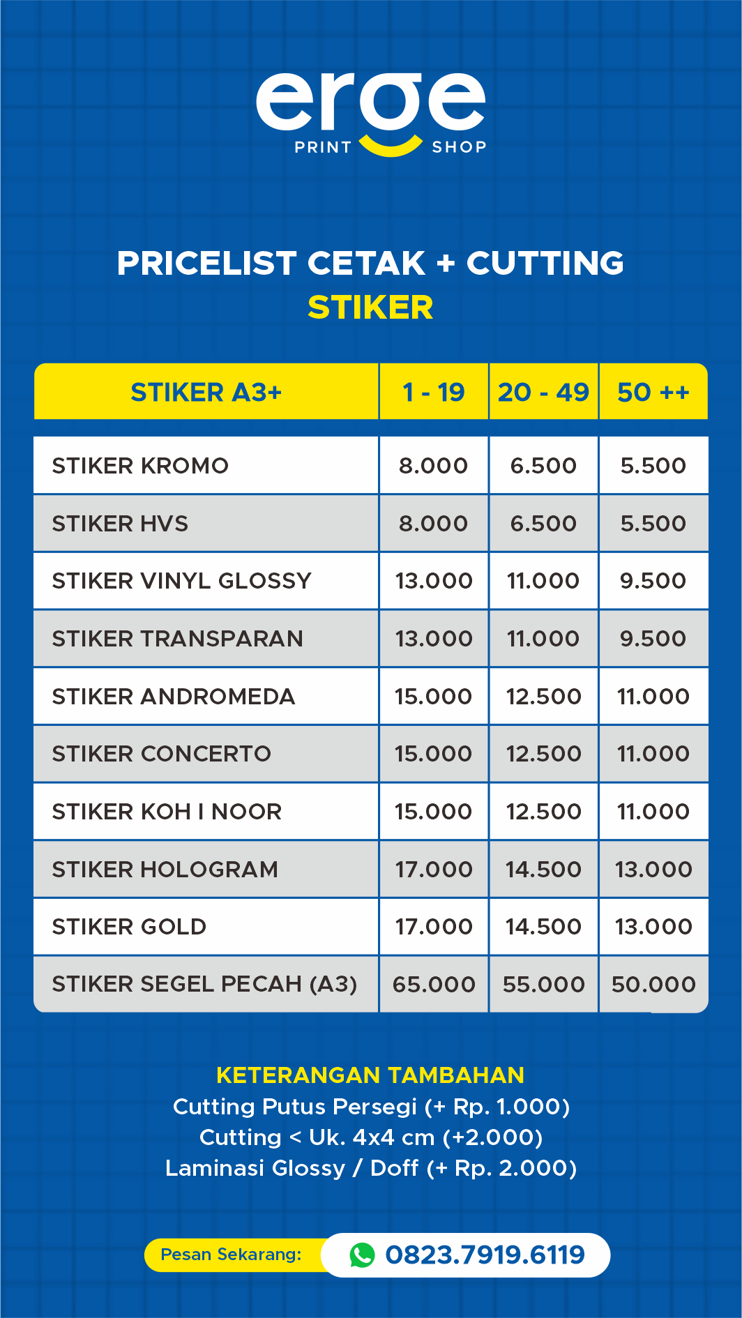 Pricelist Stiker Erge Print
